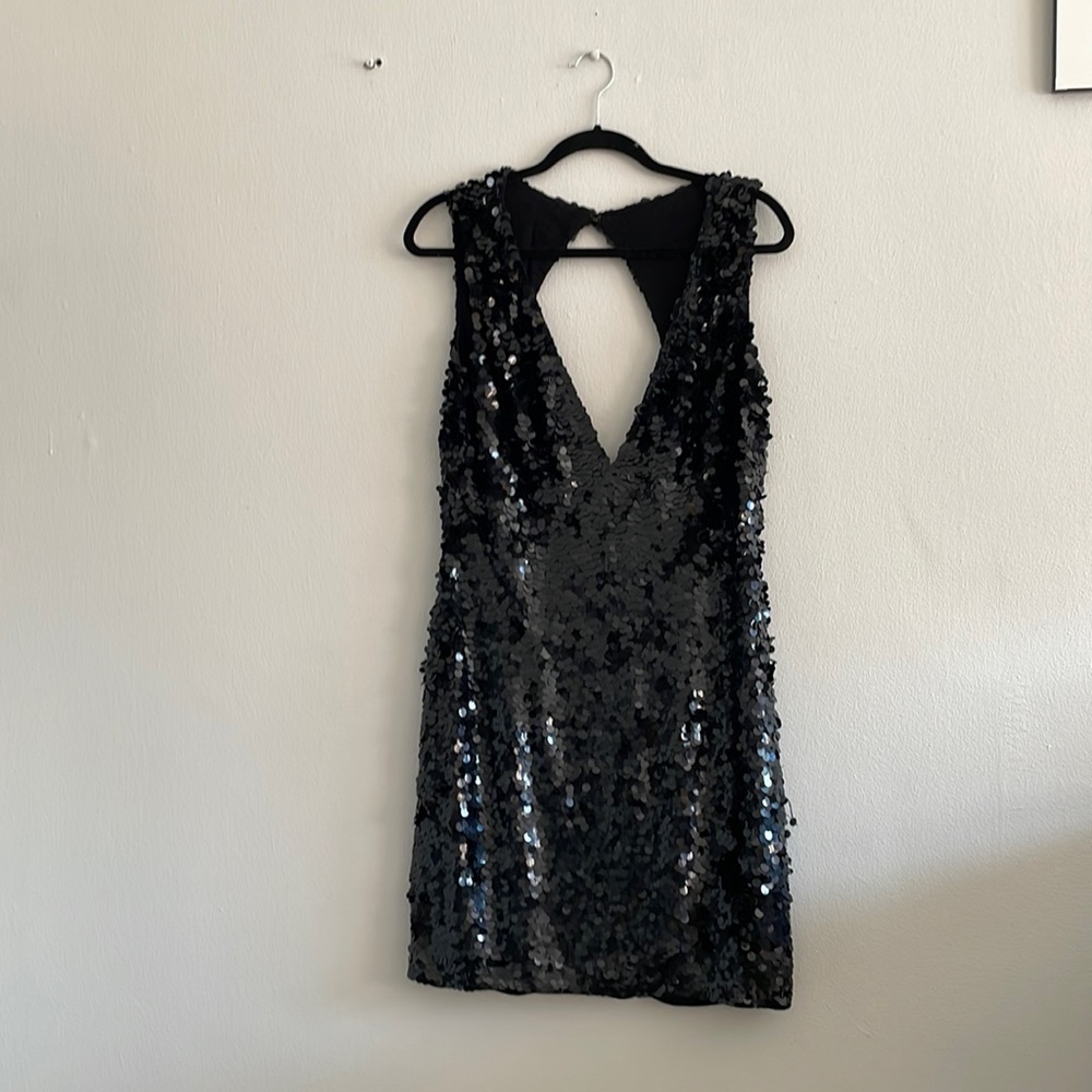 Black Low Cut Sequence Dress